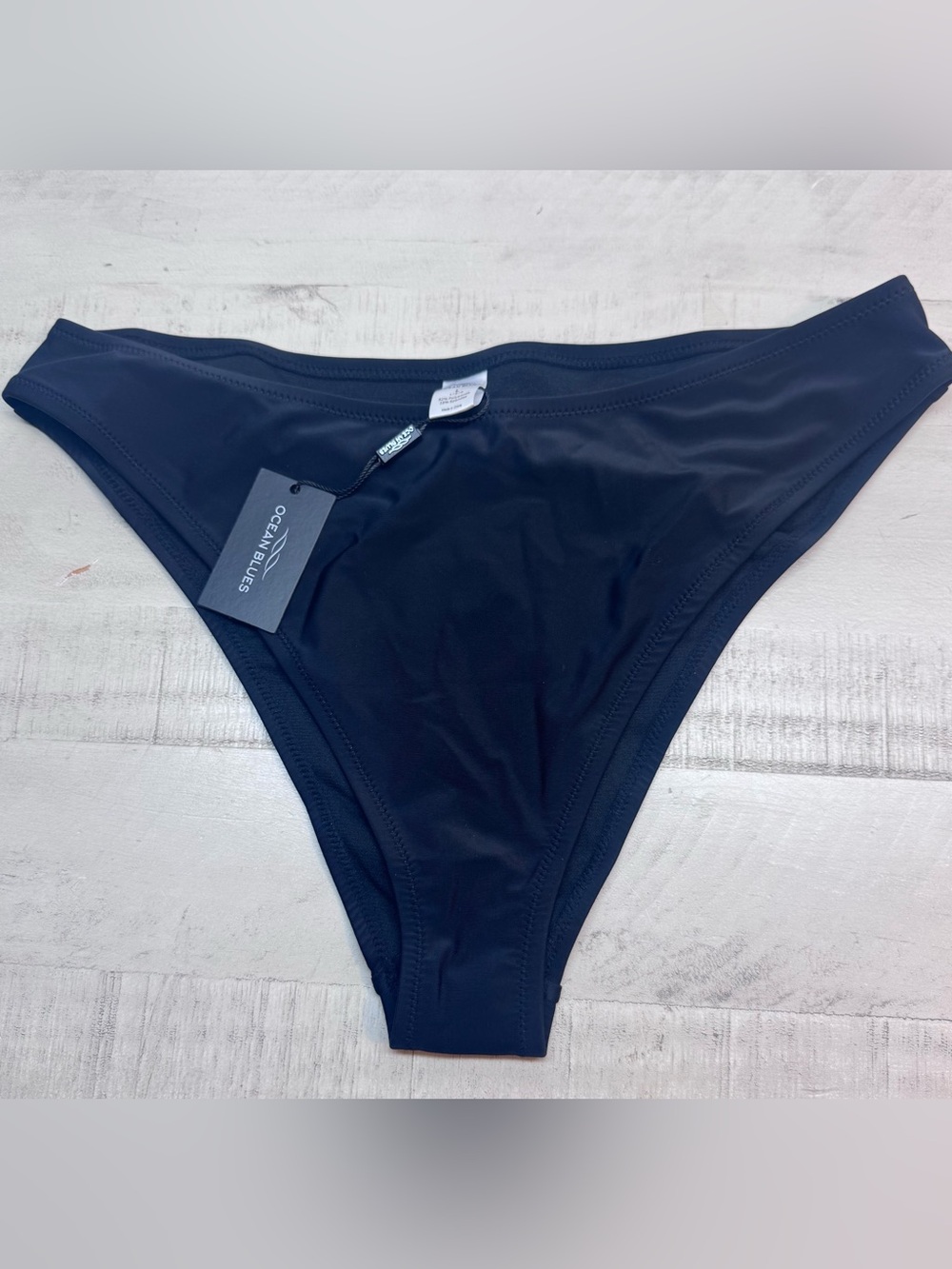 Ocean Blues Cheeky High Leg Bikini Bottom Mid Rise Bathing Suit size large nwt
